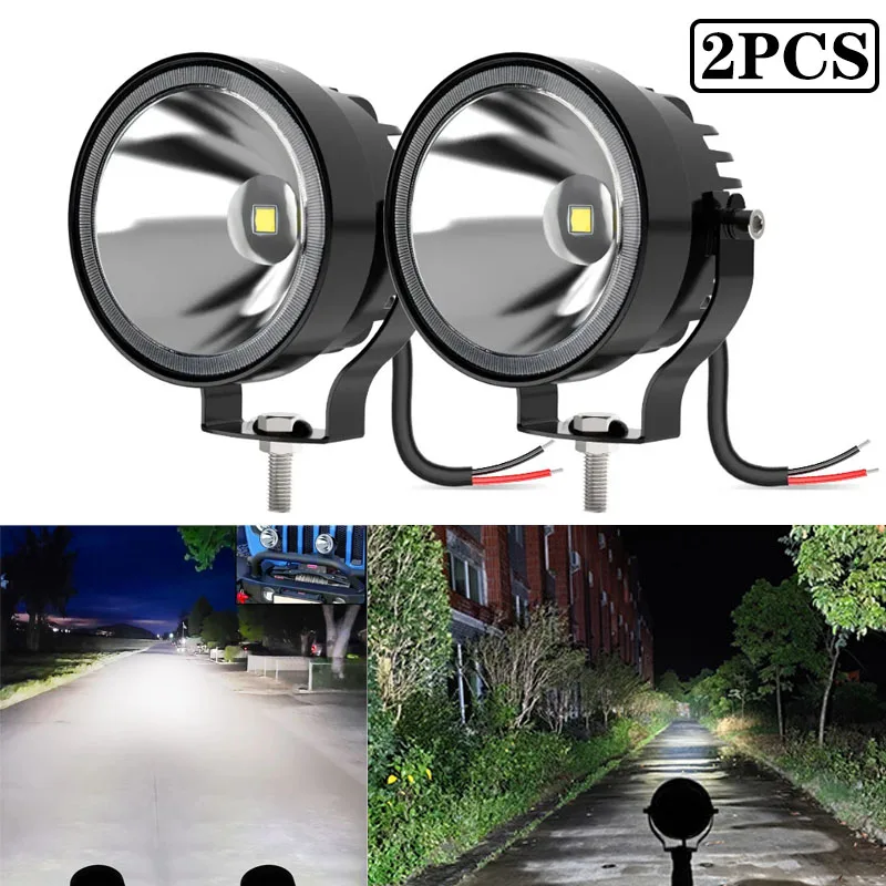 2pcs 4 Inch Led Work Light Spotlight 4x4 Offroad 60W 14000lm Super Bright White Round Fog Lights For Motorcycle ATV Boat