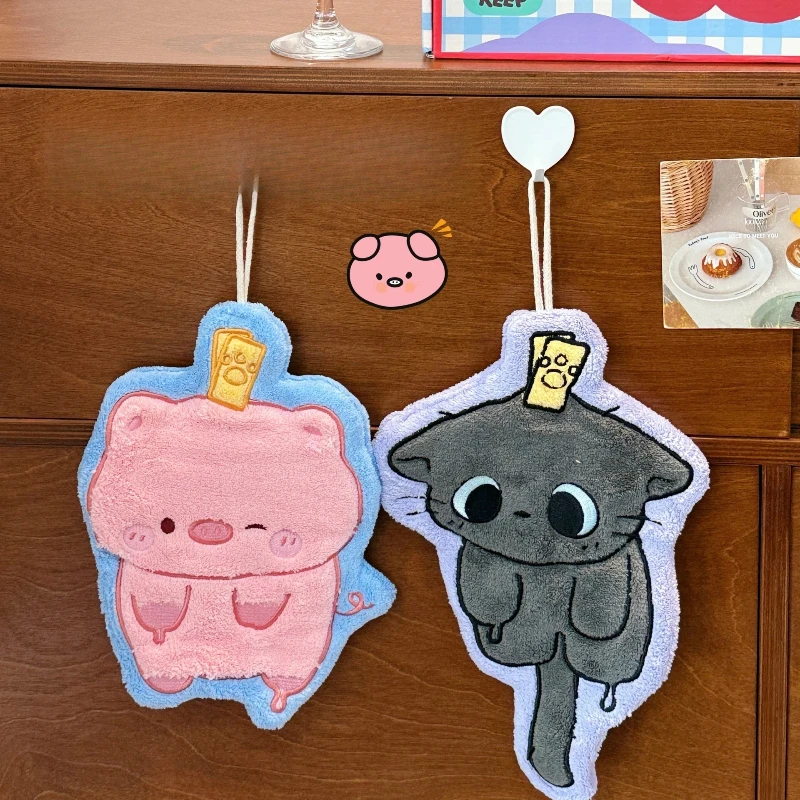 Cute Pet Hand Towel Hanging Type Thick Super Absorbent Coral Fleece Small Square Towel Kitchen Towel