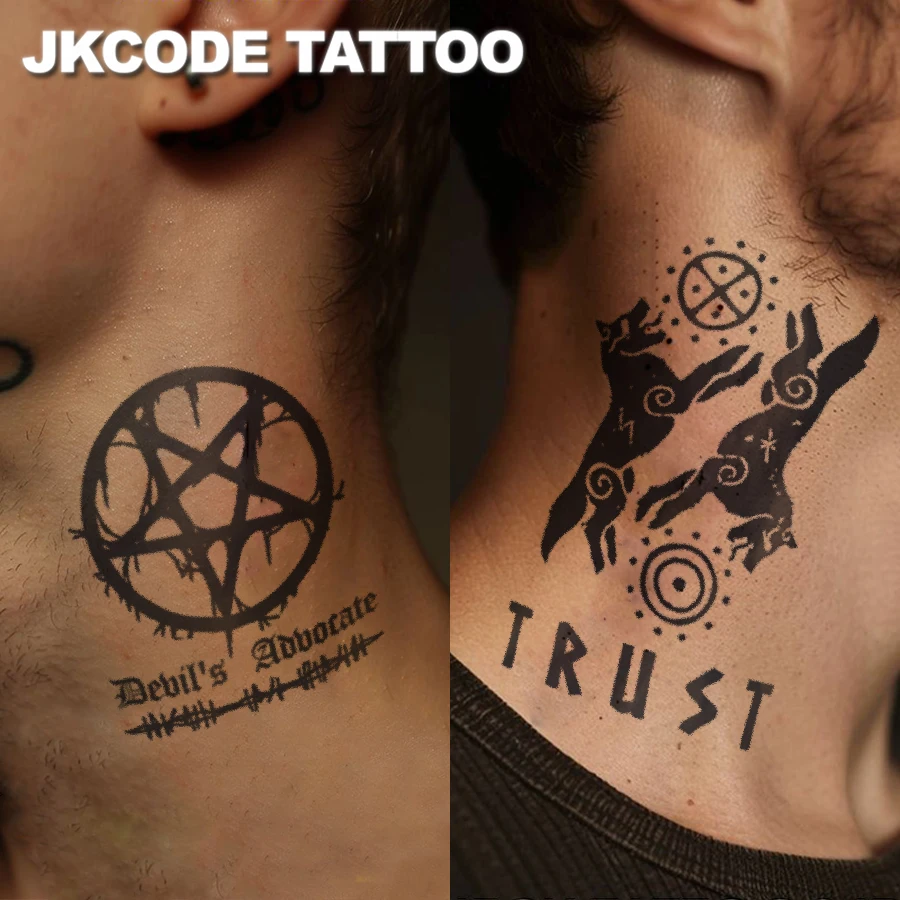 

Waterproof Five-pointed star tattoo, Viking Wolf, Semi-permanent Tattoos,Cryptic symbol Temporary Tattoos,Lasts 1-2 Weeks