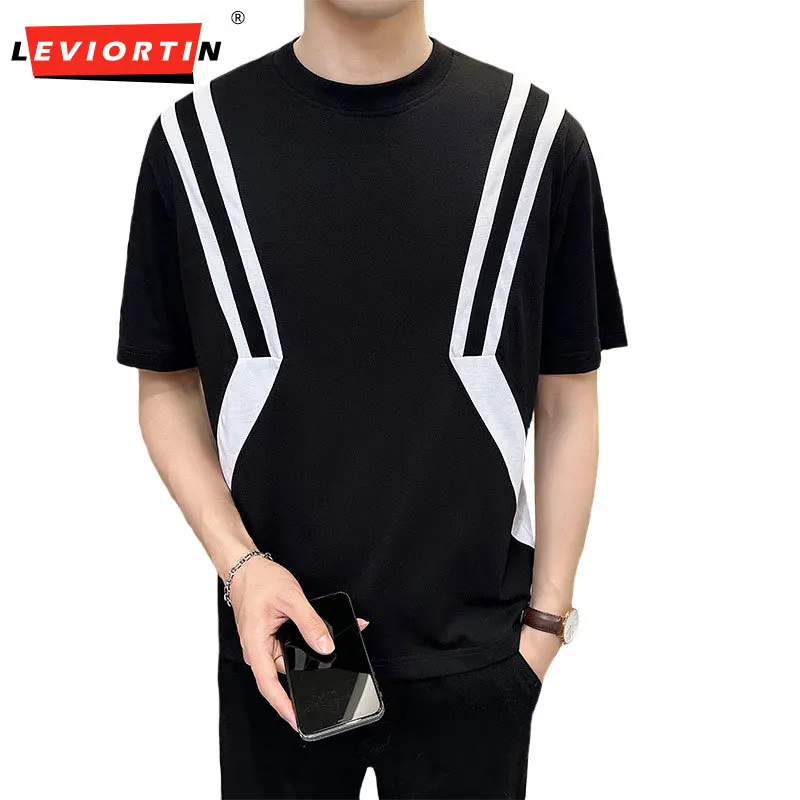 

Fashion Spliced Design Summer Loose Casual T Shirts For Men Clothing 2024 Round Collar Streetwear Short Sleeve Tee Shirt Homme