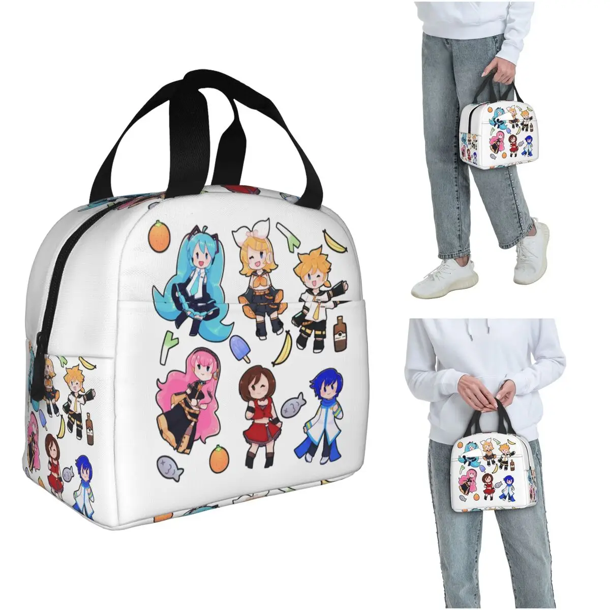 ボーカロイドちびカオス！-ミク-断熱ランチバッグ-女性-子供用-漏れ防止フードボックス-保温ランチボックストート