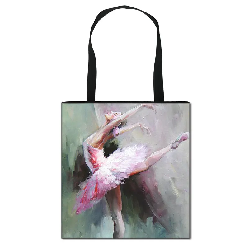 Cartoon Ballet Print Tote Bag Girl Dance Shoes 3D Shoulder Bag Portable Shopping Storage Bags Portable Foldable Handbag