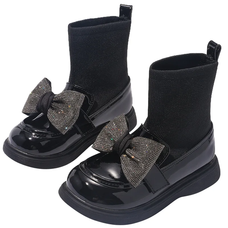

Winter Children Girls Fashion Korean Style Cute Bow Princess Short Boots Kids Toddler Microfiber Plush Warm Snow Boots