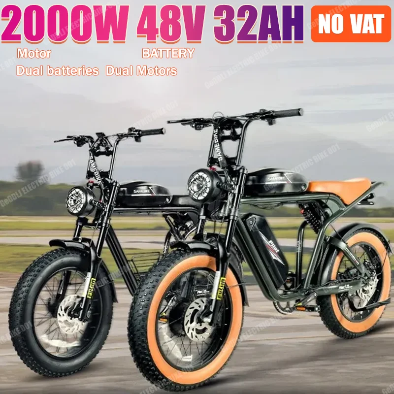 

SA Aluminum Alloy Electric bicycle Lithium Battery2000W48V32Ah Dual batteries Dual Motors Full Suspension Fat tire electric bike