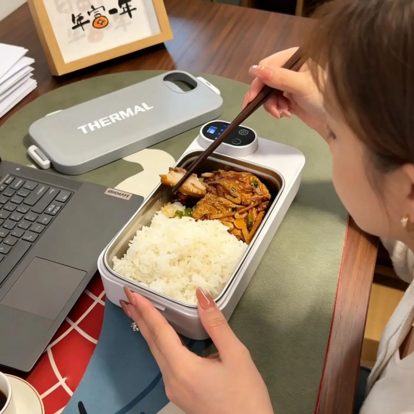 Portable Heating Insulated Lunch Box Student Home Use Handy Hot Rice Container Automatic Heating Meal Box White Heat Food Tool