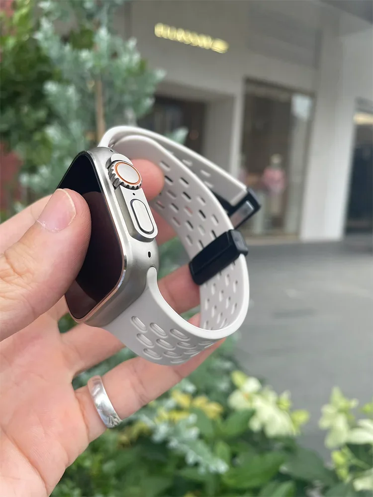 

Магнитный ремешок для Apple watch ultra 2 Ремешок 46-49 мм 44 мм 45 мм 40-41 мм 42 мм 38 Силиконовый браслет iWatch Series 10 9 7 8 se 6 5 4