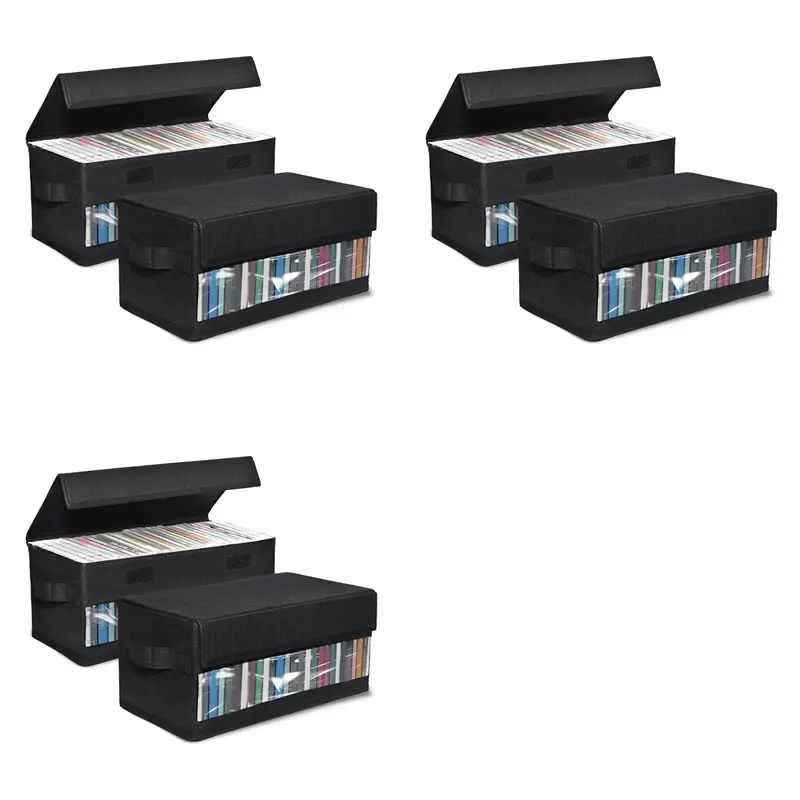 AA84 6Pack CD Storage Boxes,CD Case Storage, Container Holds 32 Cds In Full Jewel Cases, 60 Cds In Slim Cases