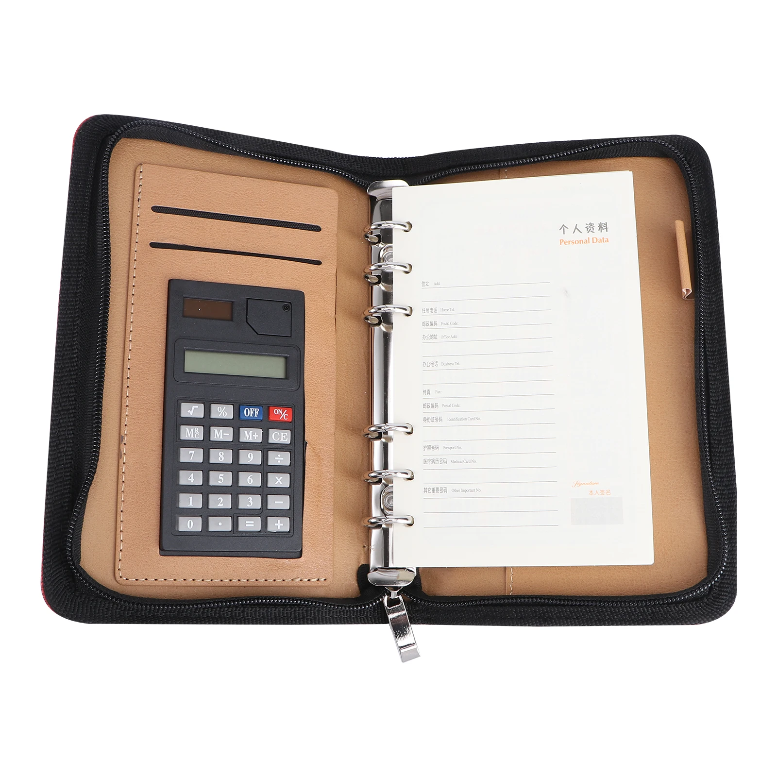 

Loose-leaf Calculator Zipper Notebook Travel Agenda Manager Business Notepad Faux
