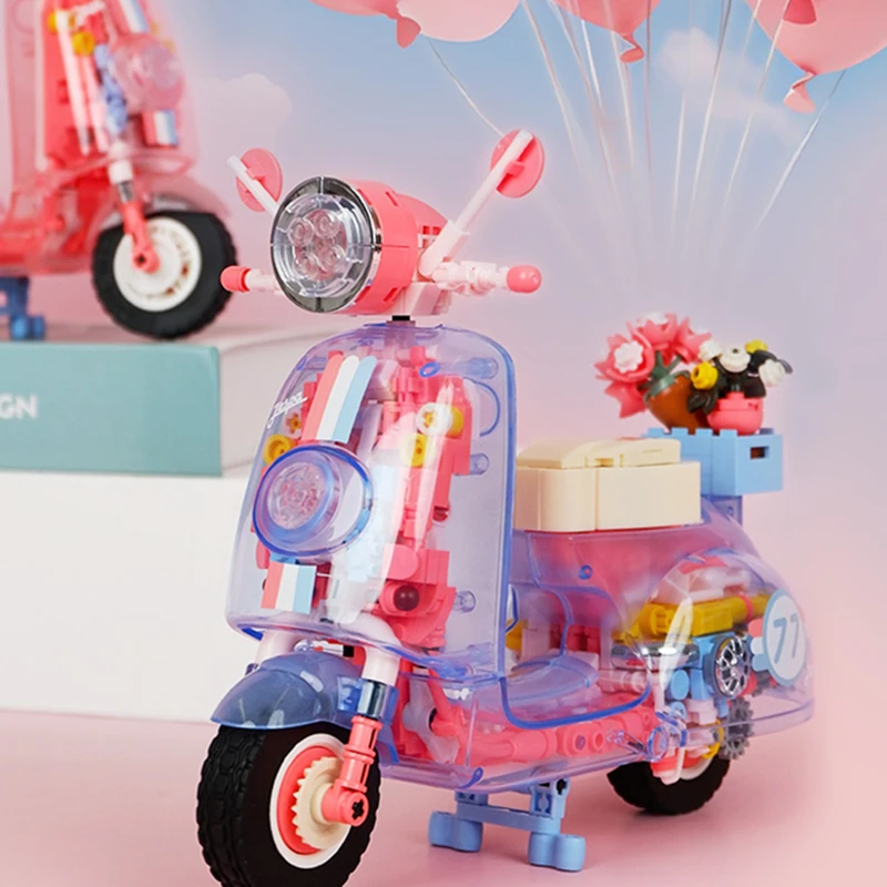 كتل بناء مركبة كهربائية صغيرة ، دراجة نارية ريترو ، مجموعات طوب موديل كلاسيكي ، DIY ، آلات إضاءة لطيفة ، ألعاب #4