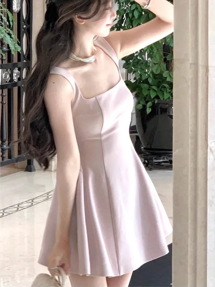 Elegant Summer Plain Corset Sweet Tutu Dreses New France Princess Party Evening Short Dress Wide Straps Women's Clothes Vestidos