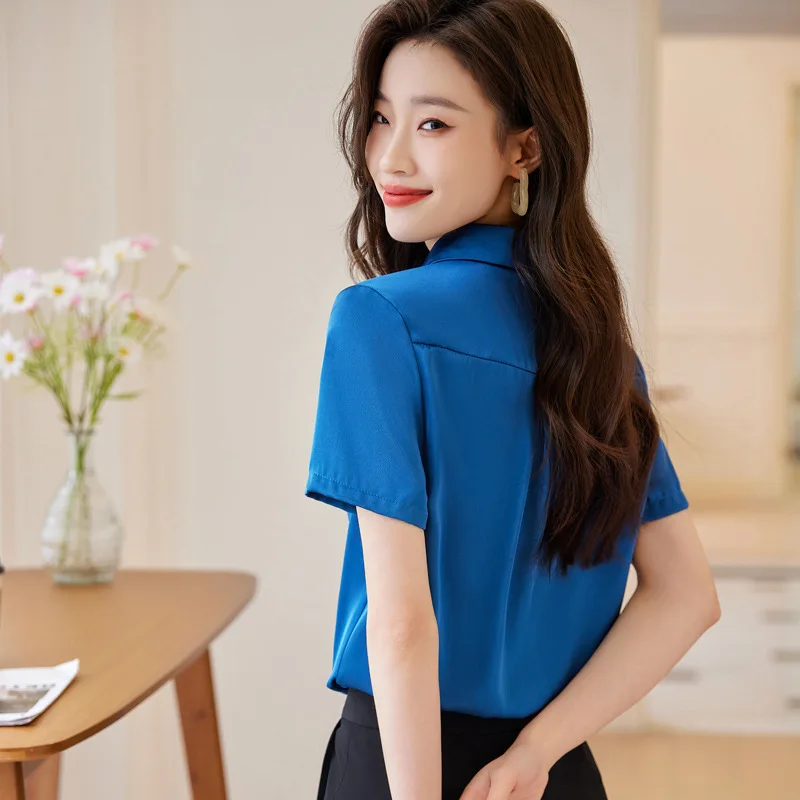 Fashion Elegant Styles Summer Short Sleeve Blouses Shirts for Women Career Interview Office Ladies Business Work Wear Tops