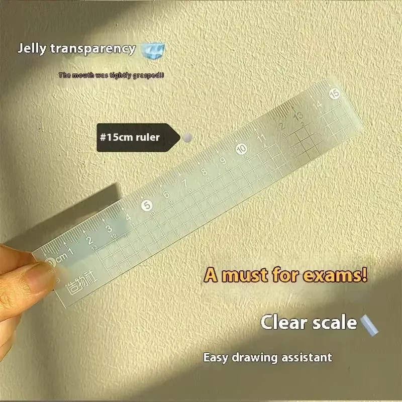 4PCS/Set 15CM Jelly Ruler Set Thickened Measuring Stationery Set Square Transparent Measuring Ruler Student Gift
