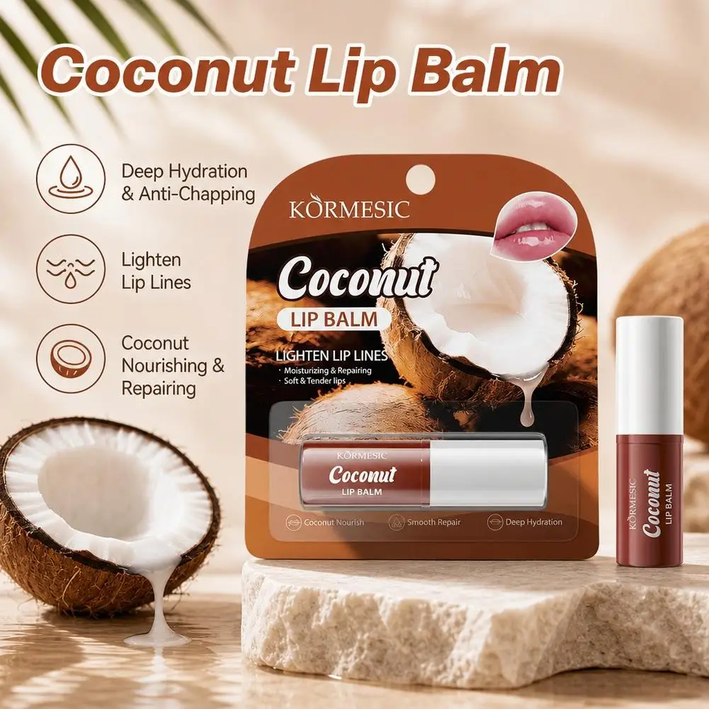 Coconut Lip Balm Deep Hydration Anti-Chapping Lighten Lip Lines Nourishing Repair Hydrating Lip Care Stick Makeup