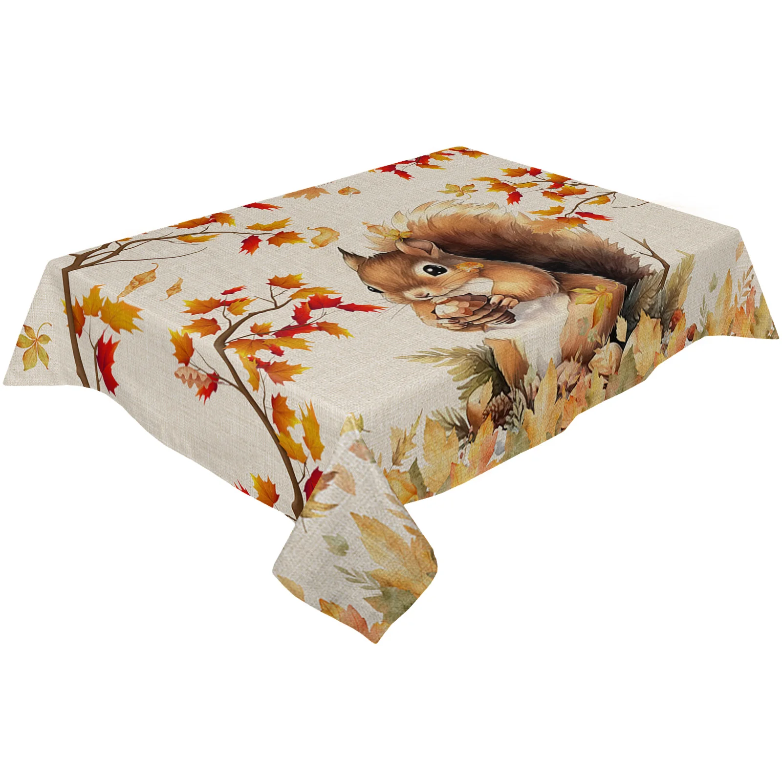 Thanksgiving Autumn Squirrel Watercolor Table Cloth Waterproof Dining Tablecloth Kitchen Decorative Party Table Cover