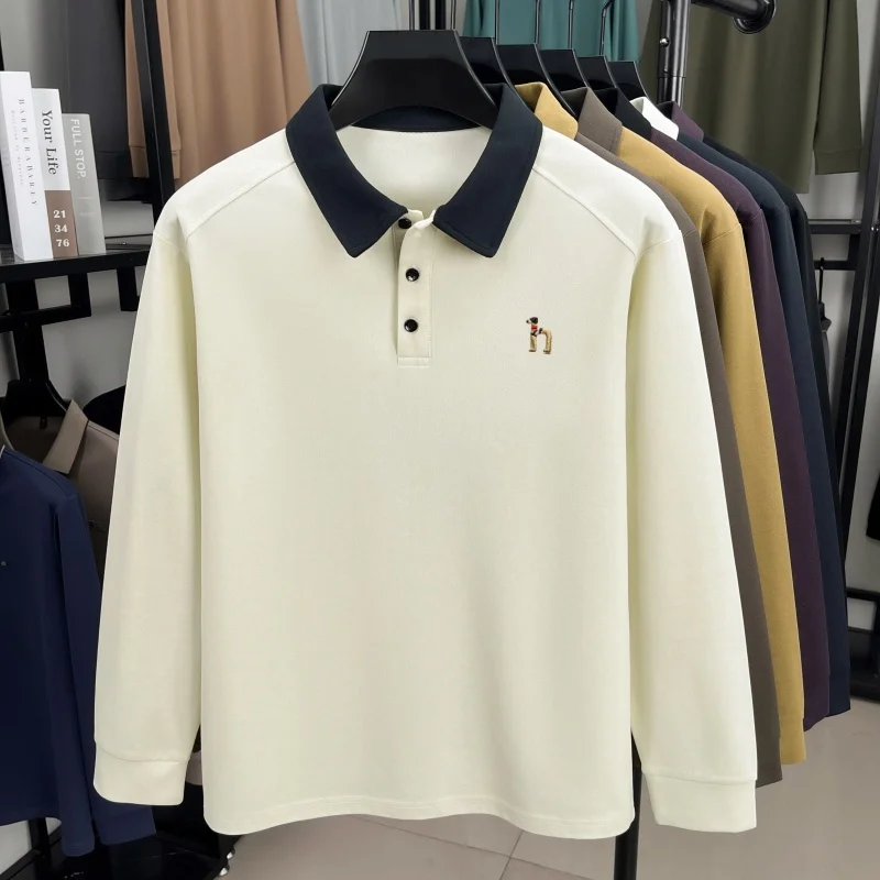 Hochwertiges Luxus-Langarm-Poloshirt für Herren, Frühling-Herbst, neuer Trend, Markenprodukt mit niedlicher Hundestickerei, koreanisches Casual-T-Shirt mit Reverskragen. – Detail 4