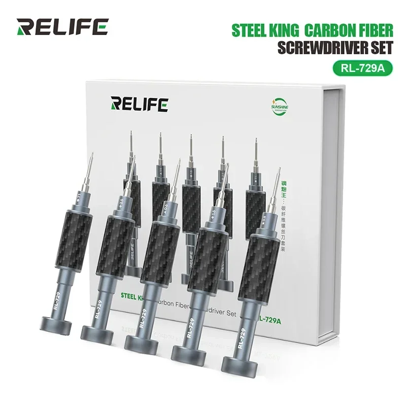 RELIFE RL-729A Steel Cannon King Carbon Fiber Screwdriver Set Carbon Fiber Finish， 3D S2 Special Bits Repair Tools