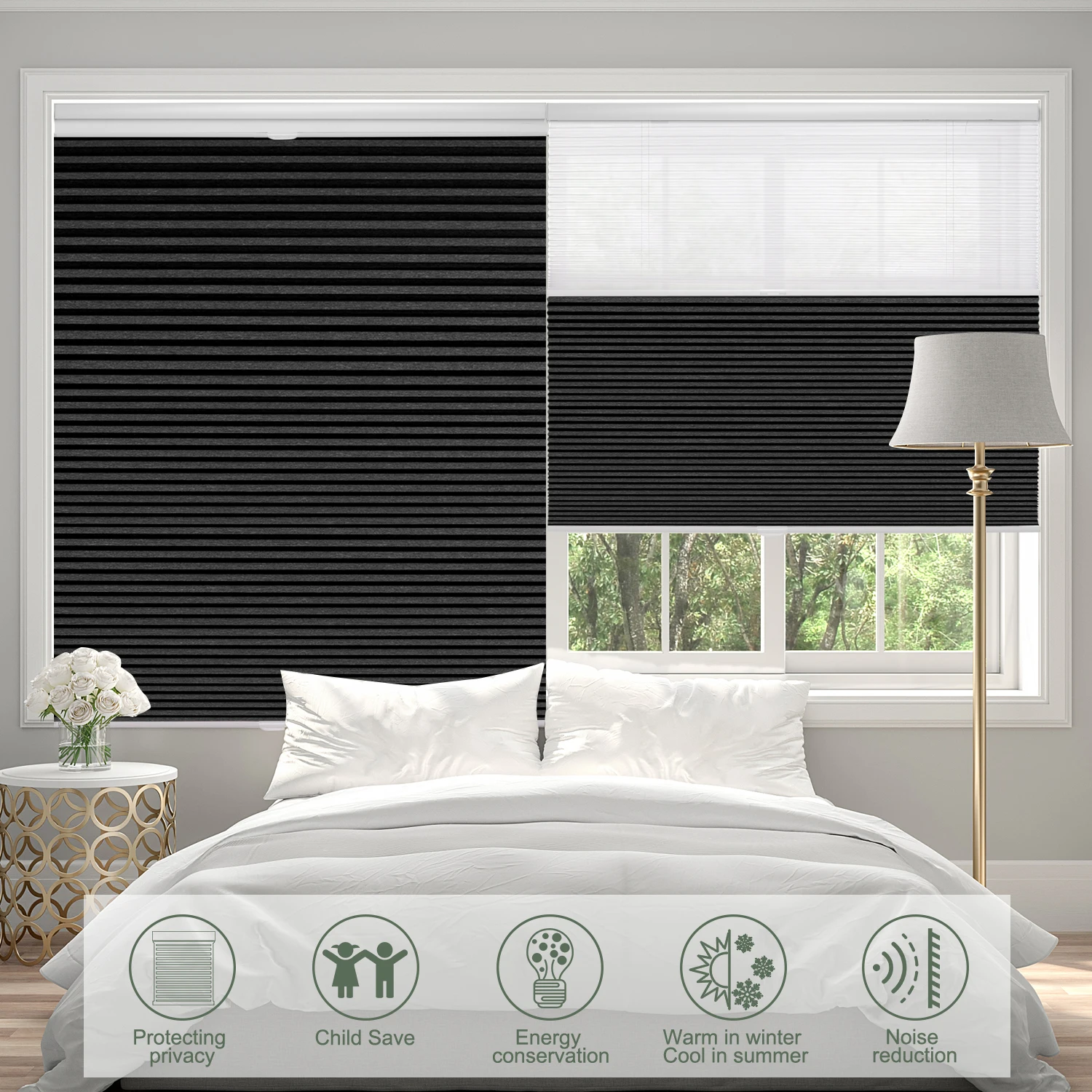 Day Night Honeycomb Cellular Shades Thermal Insulated  Noise Reducing