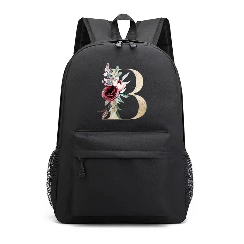 Sac à dos imprimé lettre dorée pour femmes et hommes, sac à dos scolaire pour filles, sac pour ordinateur portable de grande capacité, sac de sport de voyage portable, nouveau