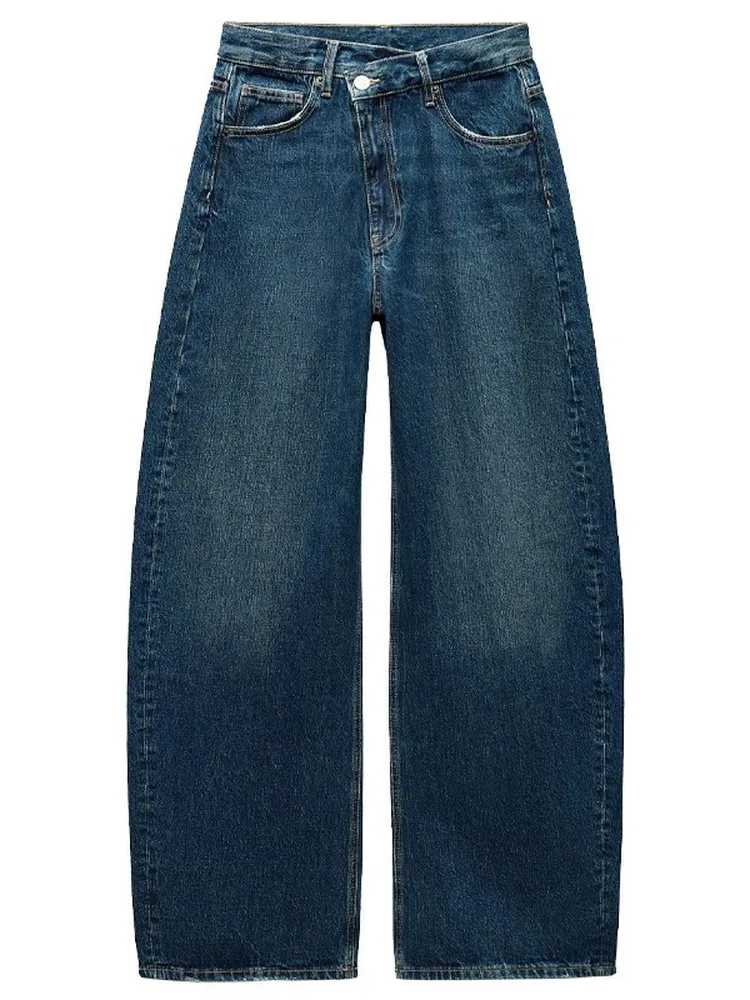 

Loose Wide Leg American Style Jeans Women's Spring 2026 Double Breasted Loose Waist Loose Fit Denim Pants Ladies Trousers