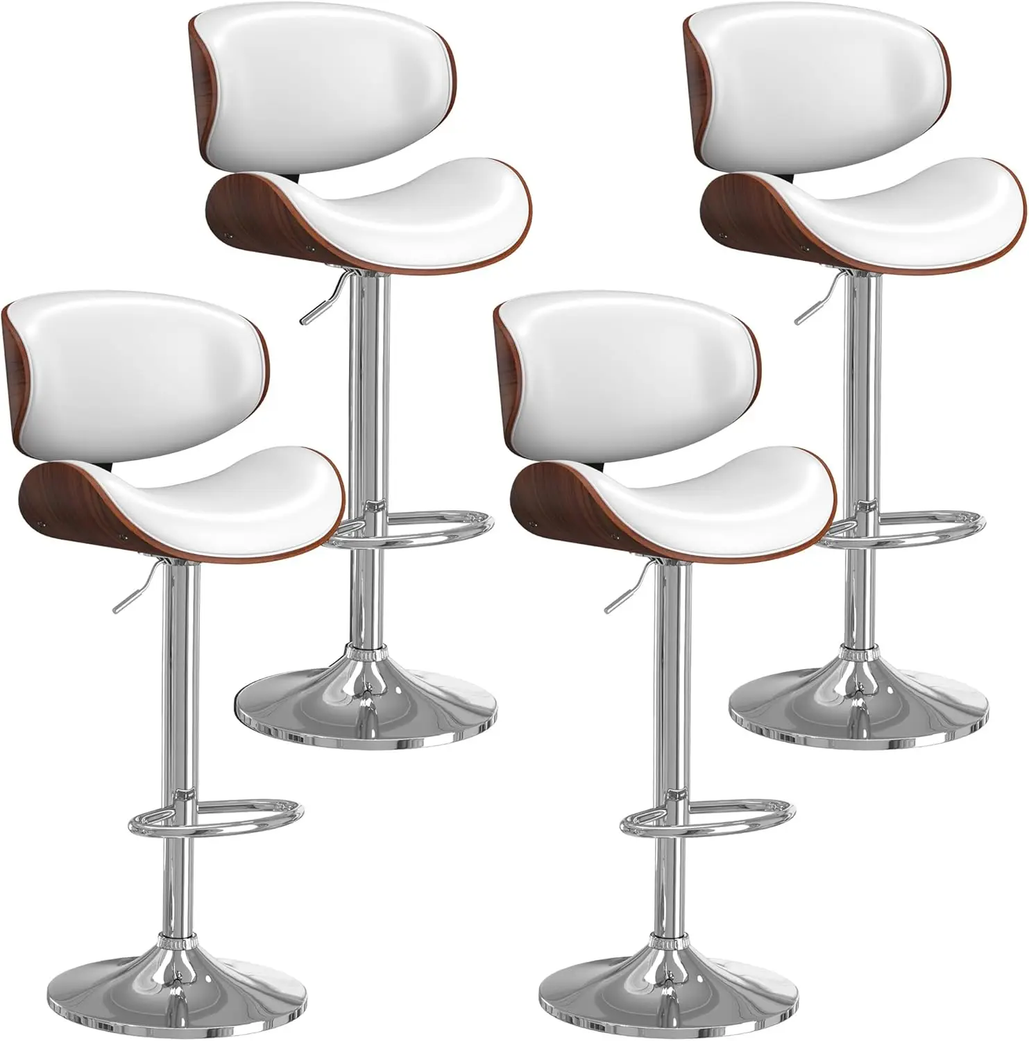 

Bar Stools Set of 4, Bar Stools for Kitchen Island with Bentwood Back and Leather Seat, Swivel Bar Stools for Kitchen Counter