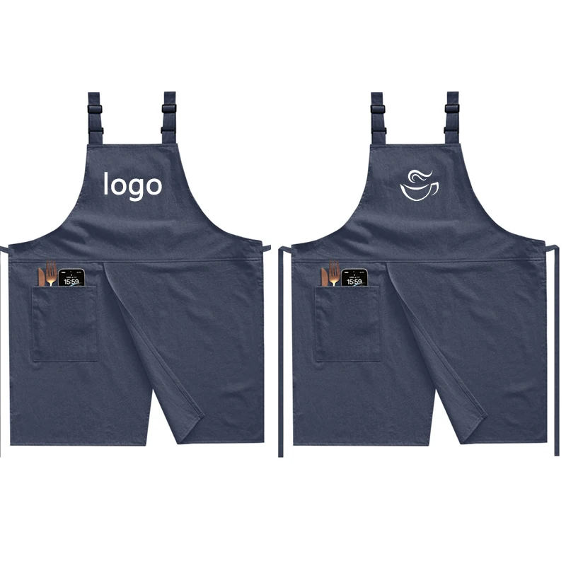 Versatile Cotton Linen Apron for Kitchen Restaurant Baking DIY Logo Embroidered Home Cleaning Wear