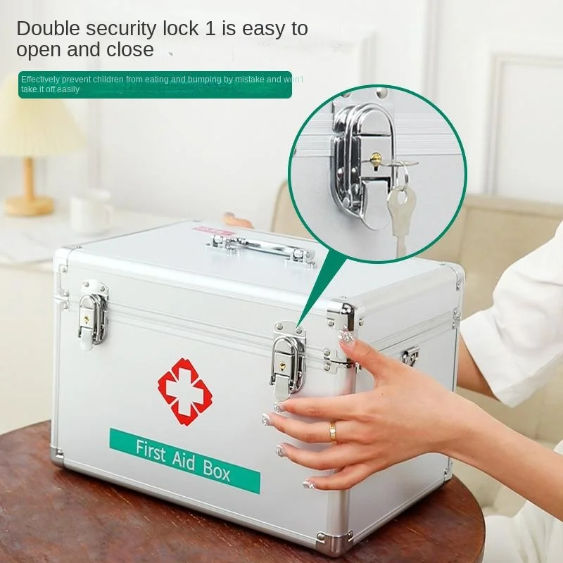 

10/12/14Inch Aluminum Alloy Medicine Storage Box Home Portable Emergency Medical Box Large Capacity First Aid Box with Lock