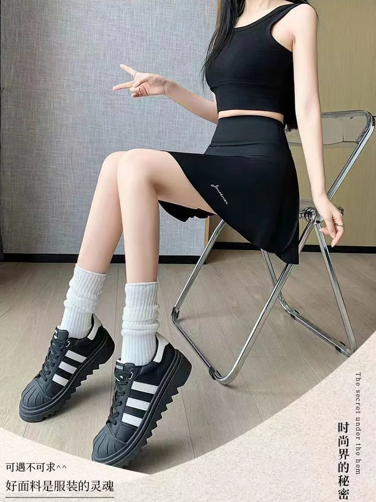 Summer Simple Solid-Color Women's Sports Short Skirt High-Waisted Elasticity Quick-Drying One-Piece Fake Two Shorts