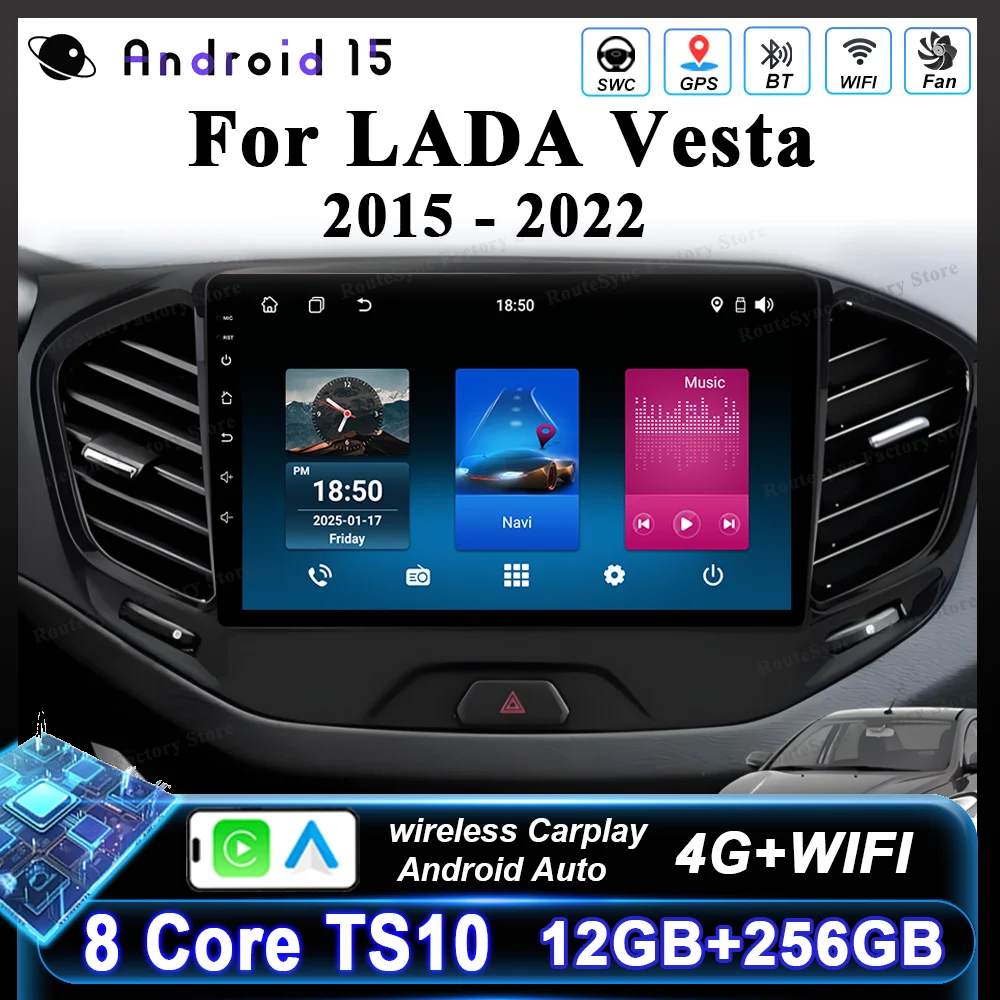 

Автомагнитола Carplay Android 15 для LADA Vesta 2015-2022, автомобильный мультимедийный видеоплеер с QLED сенсорным экраном, головное устройство с DVD