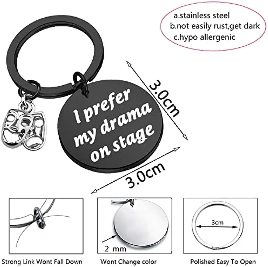 Drama Gift I Prefer My Drama On Stage Theater Gift Comedy Tragedy Masks Charm Keychain Drama Teacher Thespian Gifts