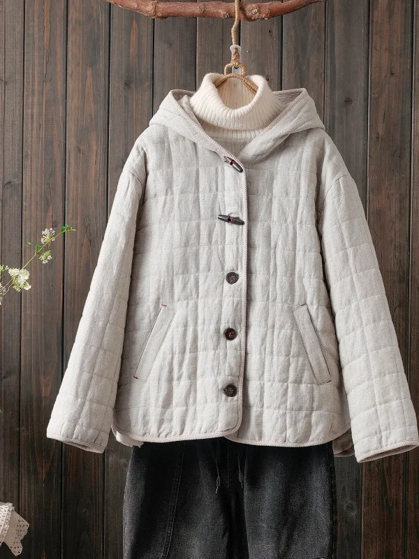 

Loose Fit Cotton Liner Jaet Women's Casual Oversized Autumn Winter Coat Button up Hooded Thiened Cotton Flannel Coat
