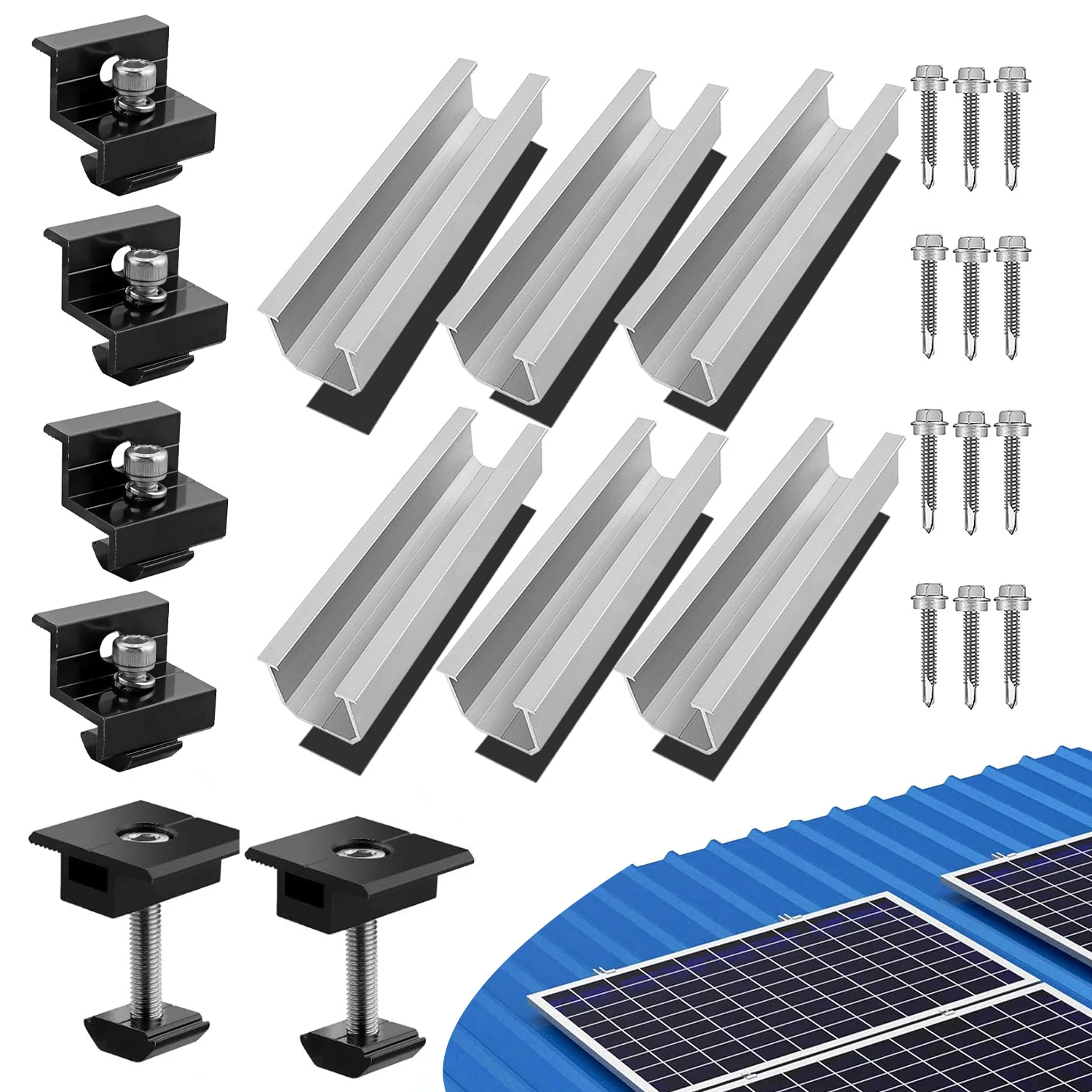 

12Pcs Solar Panel Module Aluminum Bracket Rail Bracket Rail Bracket Trapezoidal Sheet Flat Roof PV Mounting Rail Support
