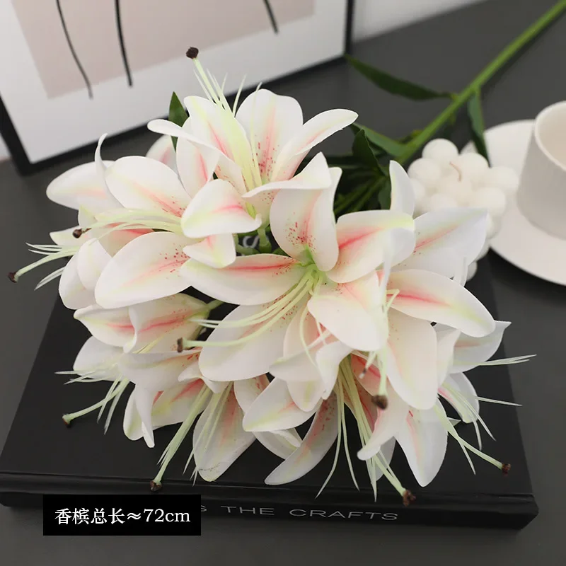 

5Pcs10head of Pvc Plastic Lilies Artificial Flowers Home Decoration Wedding Bridal Bouquet Partytable Accessories Lily Floral