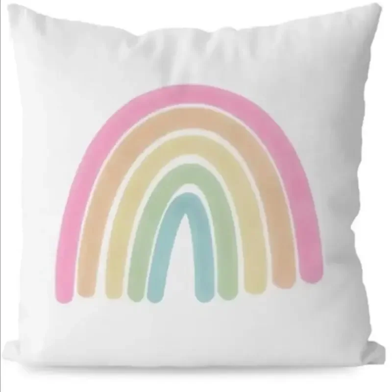 Boho Rainbow Sun Pillow Case for Nursery Kids Bedroom Decor Heart Letter Print Lounge Square Cushion Cover Sofa Throw Pillowcase