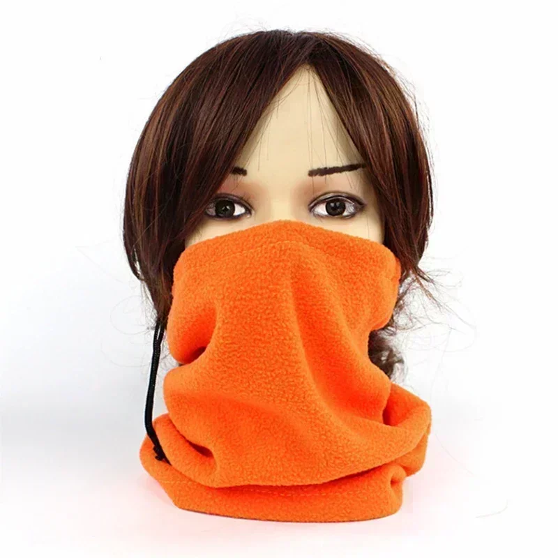 Faux Fleece Bandana Winter Drawstring Windproof Face Cover Cycling Scarves Unisex Neck Warmer Outdoor Solid Tube Scarf Headwear