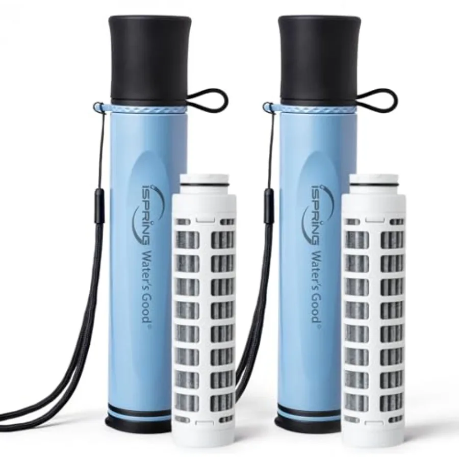 Personal water filter for survival, emergency hiking; BPA-free plastic; black; removes micro-organisms lead, SGS-tested, ultral