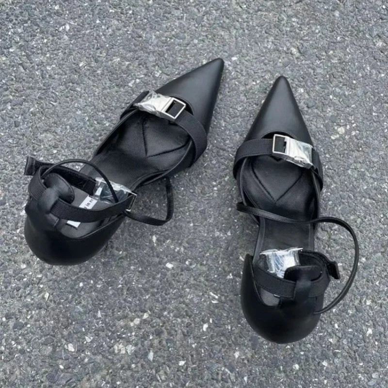 Spring and summer new pointed hollow metal buckle with special-shaped heel sexy sandals banquet dress high-heeled women's shoes