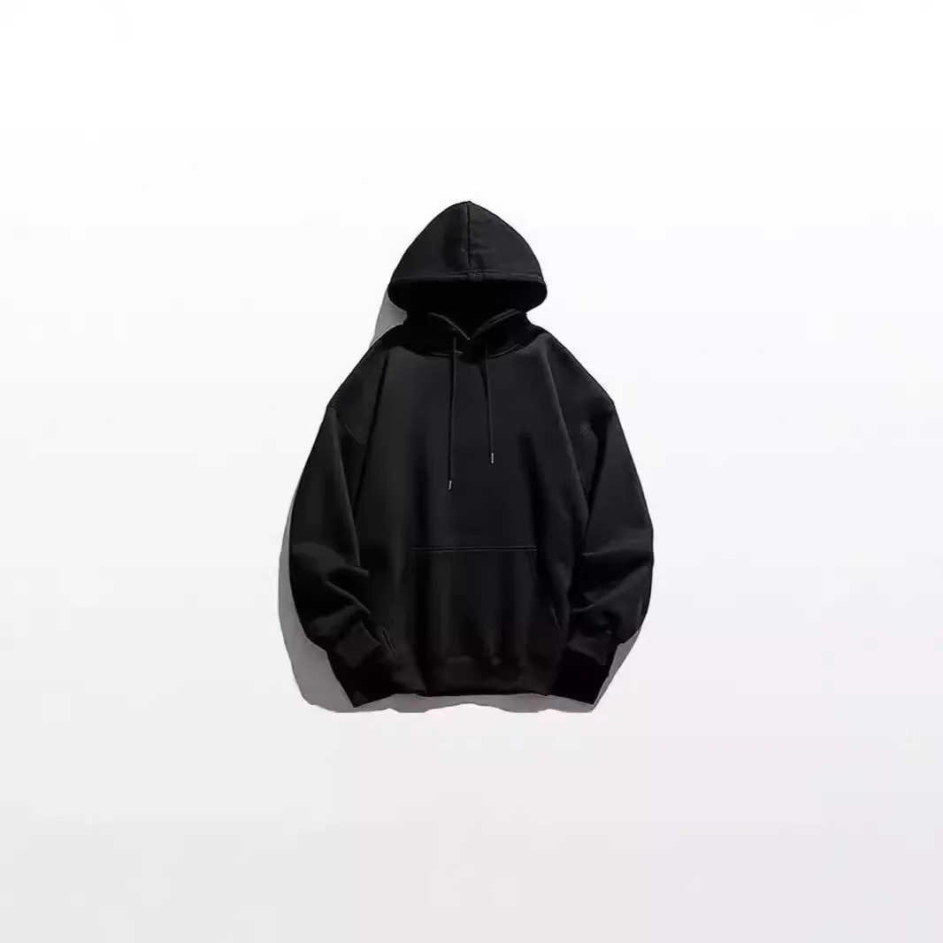 سويت شيرت بقلنسوة للجنسين مبطن بالصوف بقصة عادية للزوجين متطابق مع نمط ملابس الشارع أسود وأبيض بلون سادة وصل حديثًا