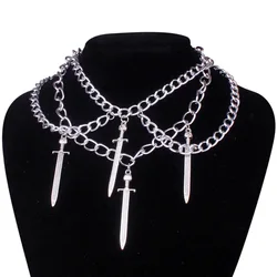 Kpop Accessories Sword Pendants Necklace Cool Multilayer Chains Statement Choker For Women Women's Jewelry Gift Best Friend