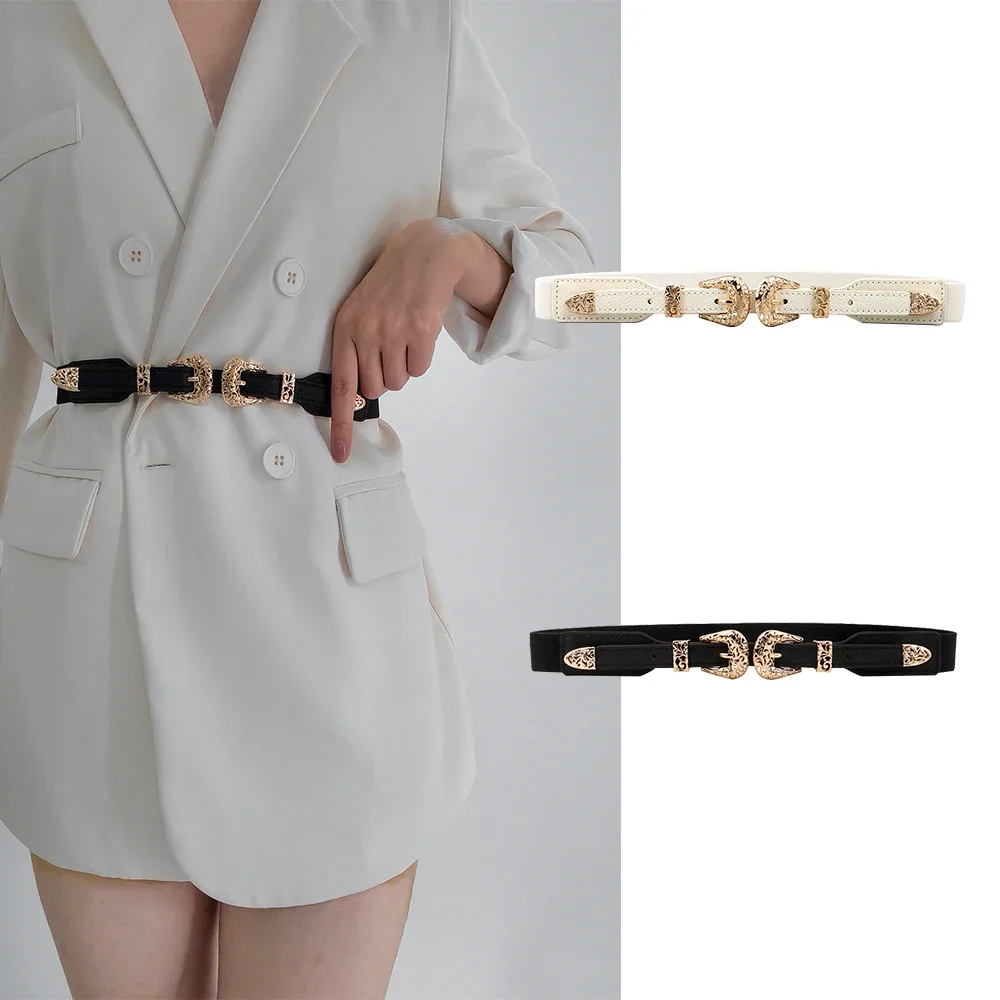 Unyeo custom belt, low double buckle, elastic belt, punk fashion, handsome waist cover