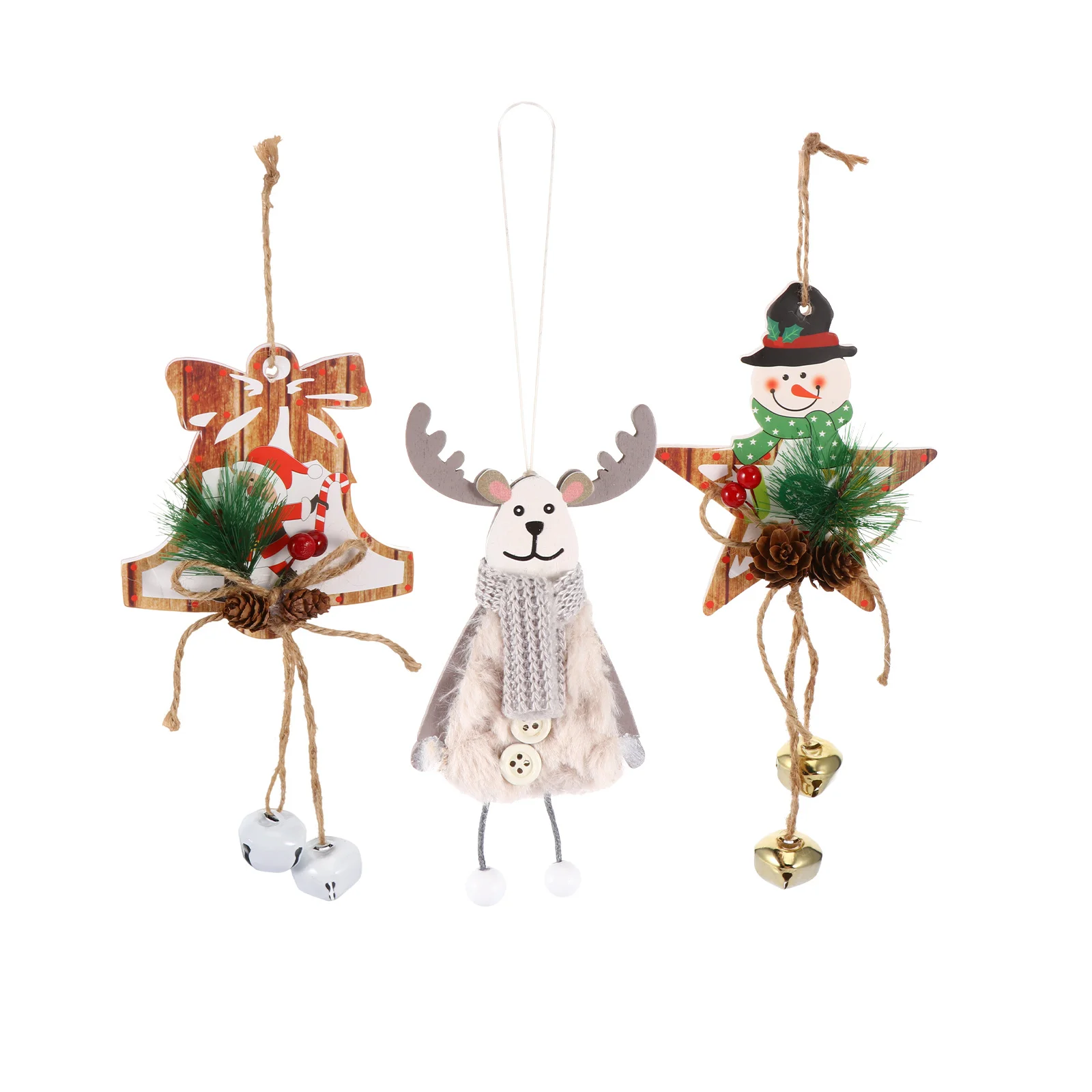 

3Pcs Wooden Xmas Ornaments Thick Eco Friendly Safe Hanging Decorations Rustic Christmas Tree Pendant Xmas Hanging