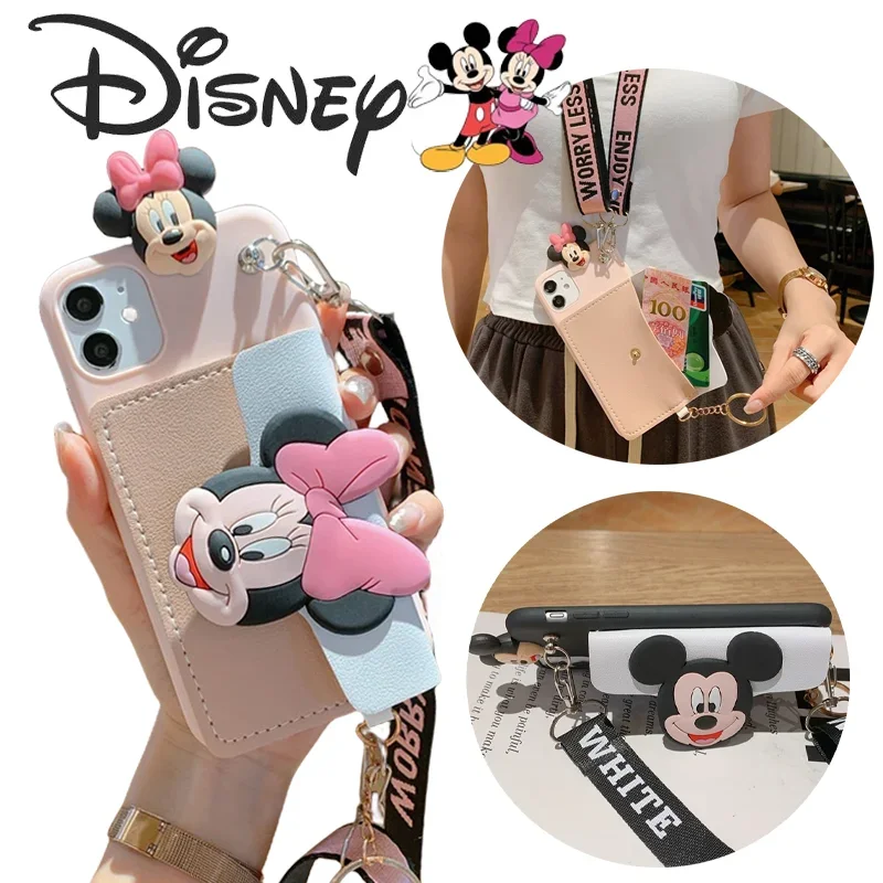 

Disney Mickey Minnie Phone Case for IPhone 15 14 13 12 11 Pro Max Plus Cute Shockproof Insert Card Coin Purse Protective Shell