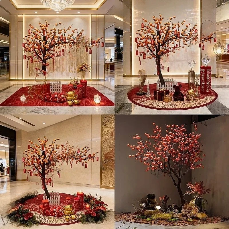 Artificial Persimmon Tree Fake Fruit Plant Auspicious Wish Tree For Home Hotel Restaurant Decor