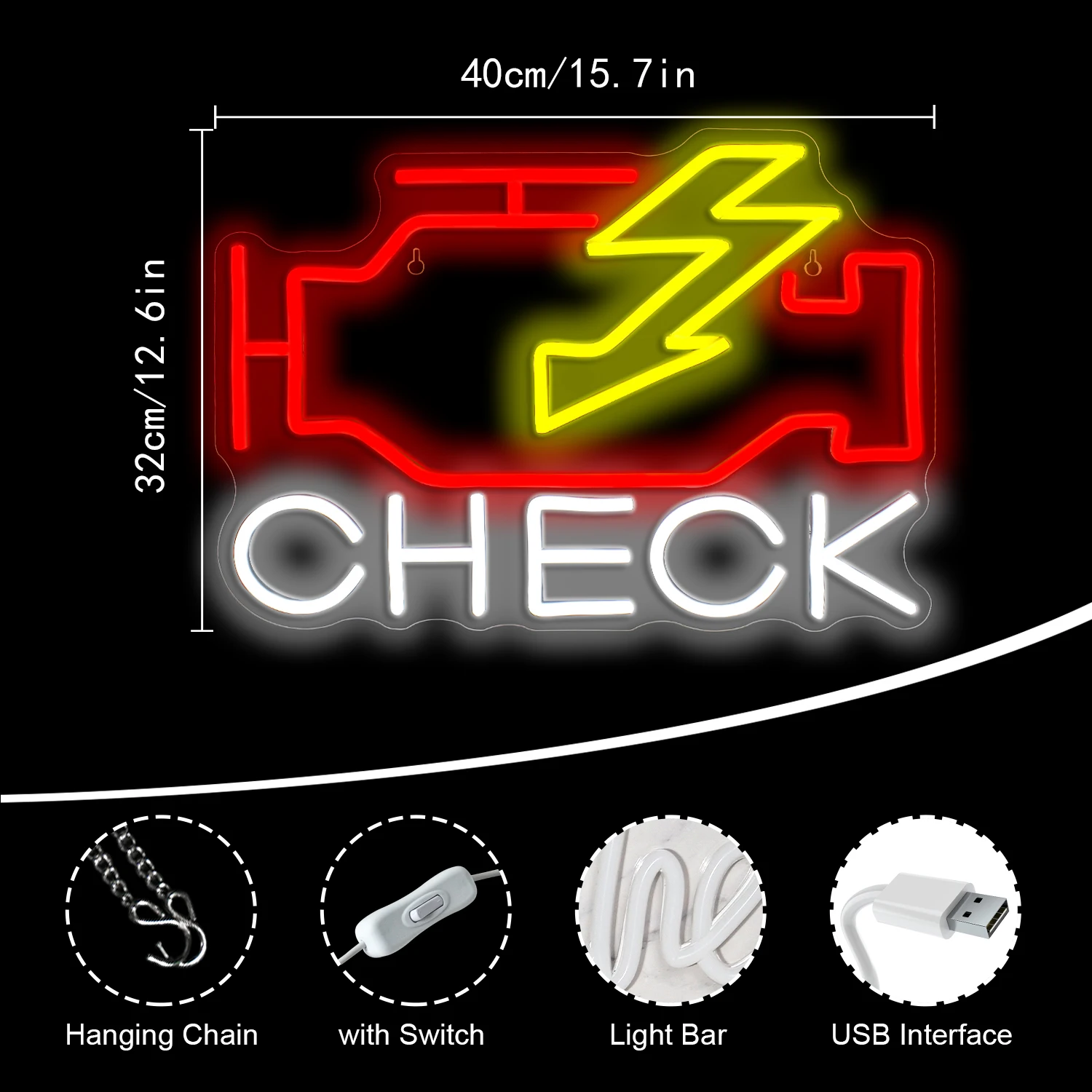 Check Engine Neon Signs Room Dimmable Decoration USB Powered Acrylic Lighting For Car Decor Garage Wall Repair Shop Garage Sign