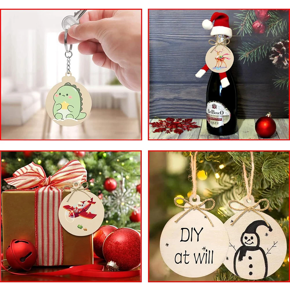 DIY Wooden Christmas Ball Decoration Round Blank Wood Slices Paint Ornament Xmas Tree Hang Pendant Craft Home Decor Baubles Tag