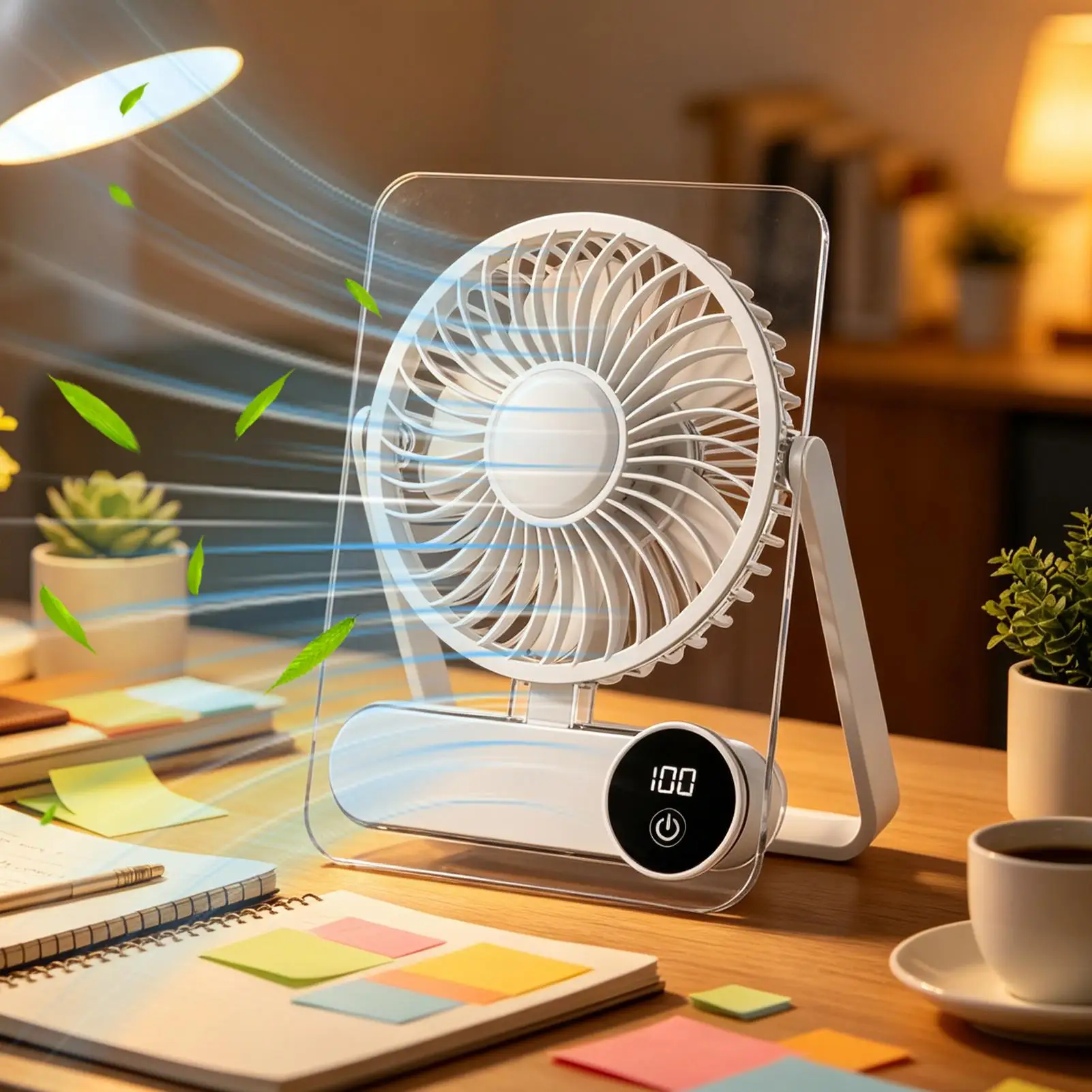 Small Fan for Desk 1200mAh Rechargeable 100 Speeds Digital Display Quiet Desk Fan Cooler for Home Office Bedroom Sleep Nap