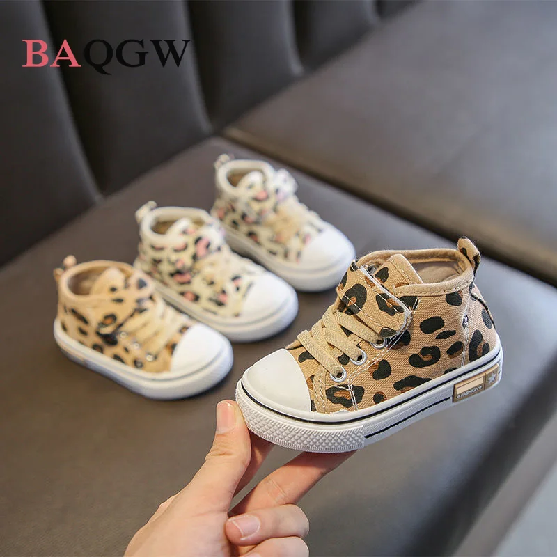 Autum Girls Shoes Leopard Children Casual Canva Boots Shoes Baby Toddler Shoes Little Kids Princess Girl Fashion Soft Sneakers