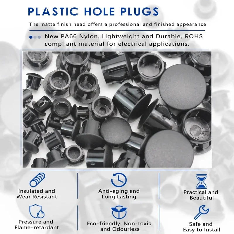 300 buah 5 mm-13 mm lubang plastik colokan berbagai macam Hitam pintu sekrup penutup cap-snap jenis masukkan mesin cuci tombol Plug Kit