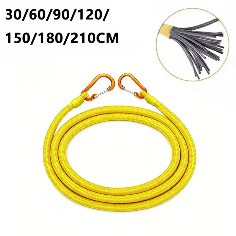 30-210cm 8mm Options Yellow Bungee Fastening Line Kit with Orange Alloy Carabiner Hooks for Trailer Luggage Organizing