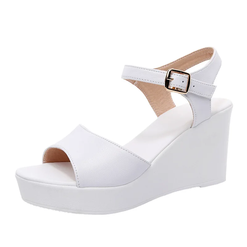 Genuine Leather Wedge Woman Summer Platform Shoe Woman Elegant Party Dress Sandal Female Women Fish Mouth Sandal Ladies 2024