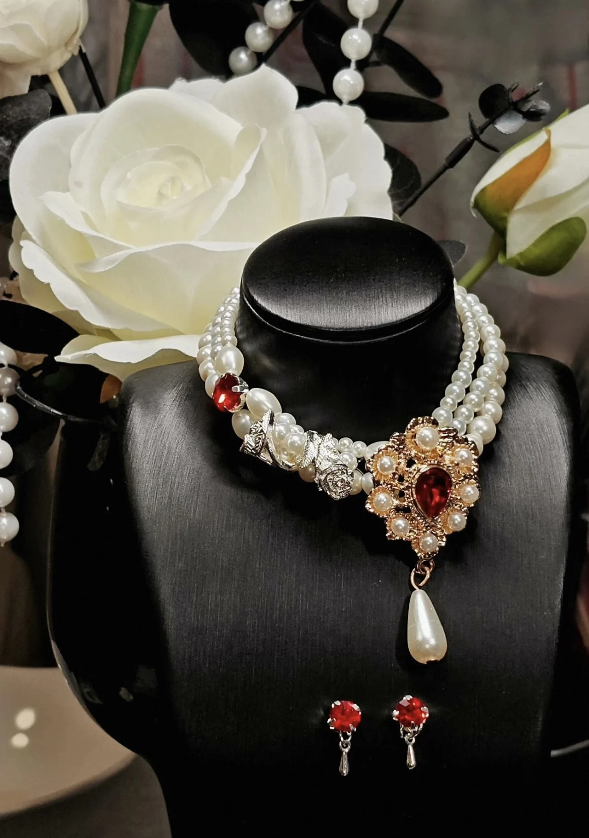 

Doll accessories uncle doll necklace earrings 1/3 BJD pearl and ruby necklace free shipping